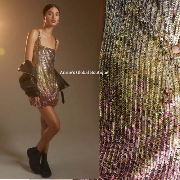 NWT ANTHROPOLOGIE Let Me Be Sequined Shift Mini Dress. Size XL - Picture 14 of 16